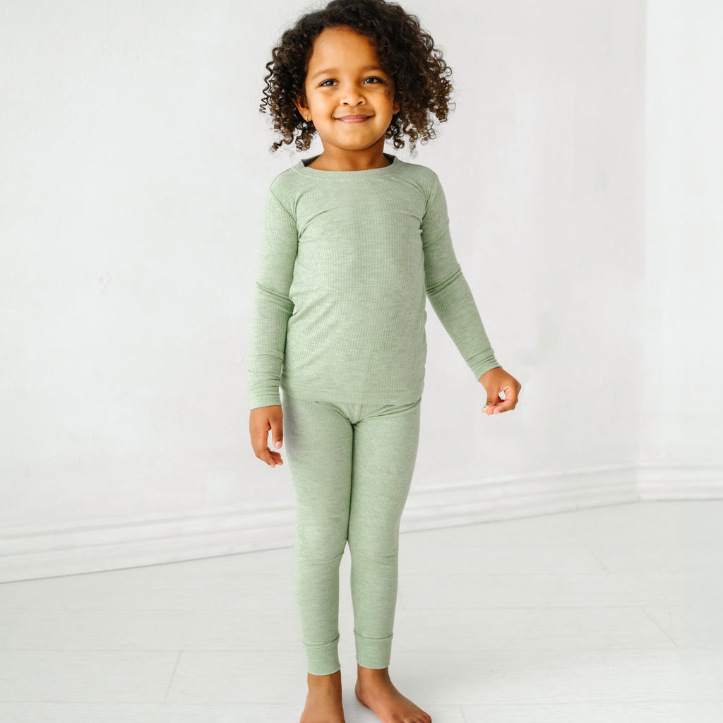 Heather Sage Ribbed Two-Piece Pajama Set
