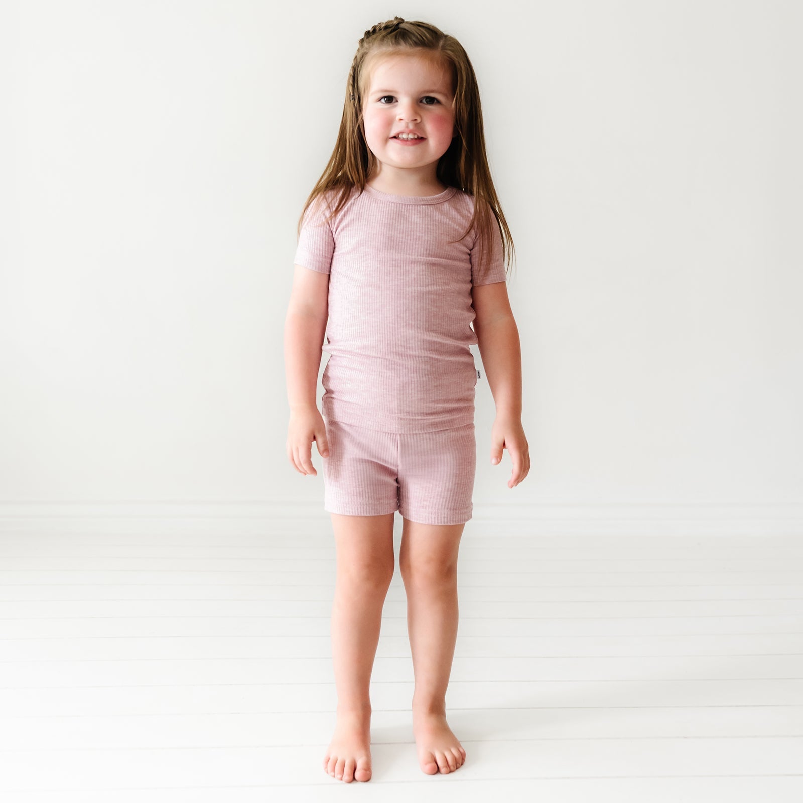 Heather Mauve Ribbed Two-Piece Short Sleeve & Shorts Pajama Set
