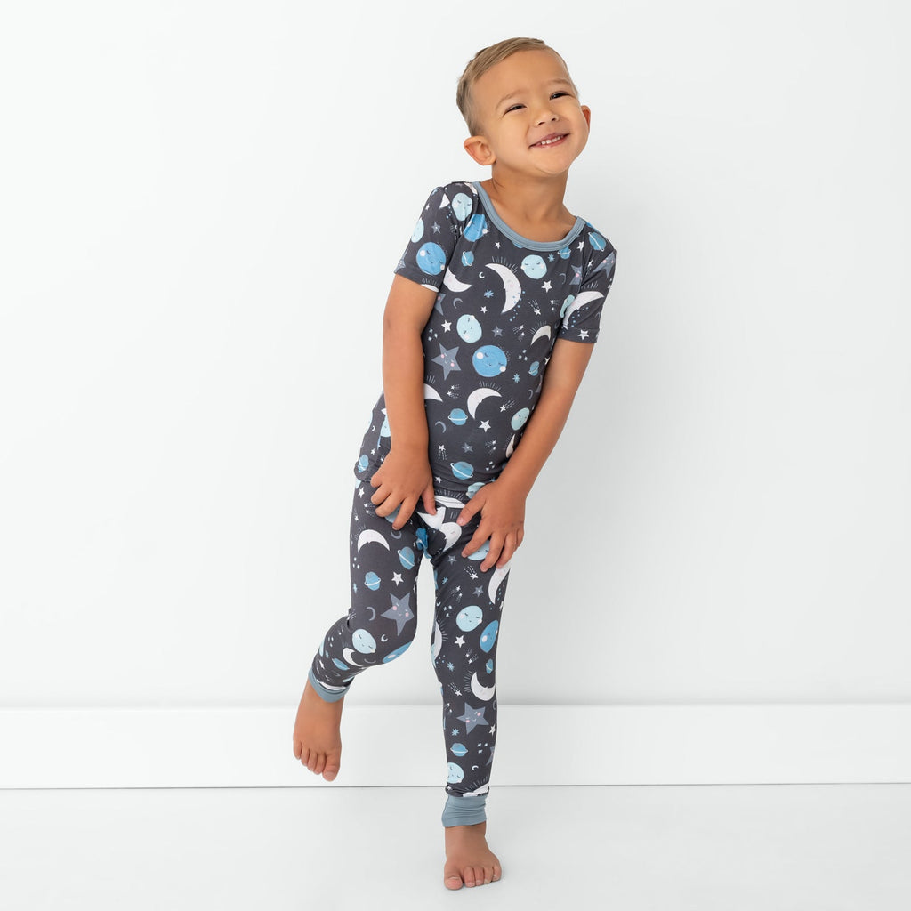 Blue To the Moon & Back Two-Piece Short Sleeve Pajama Set