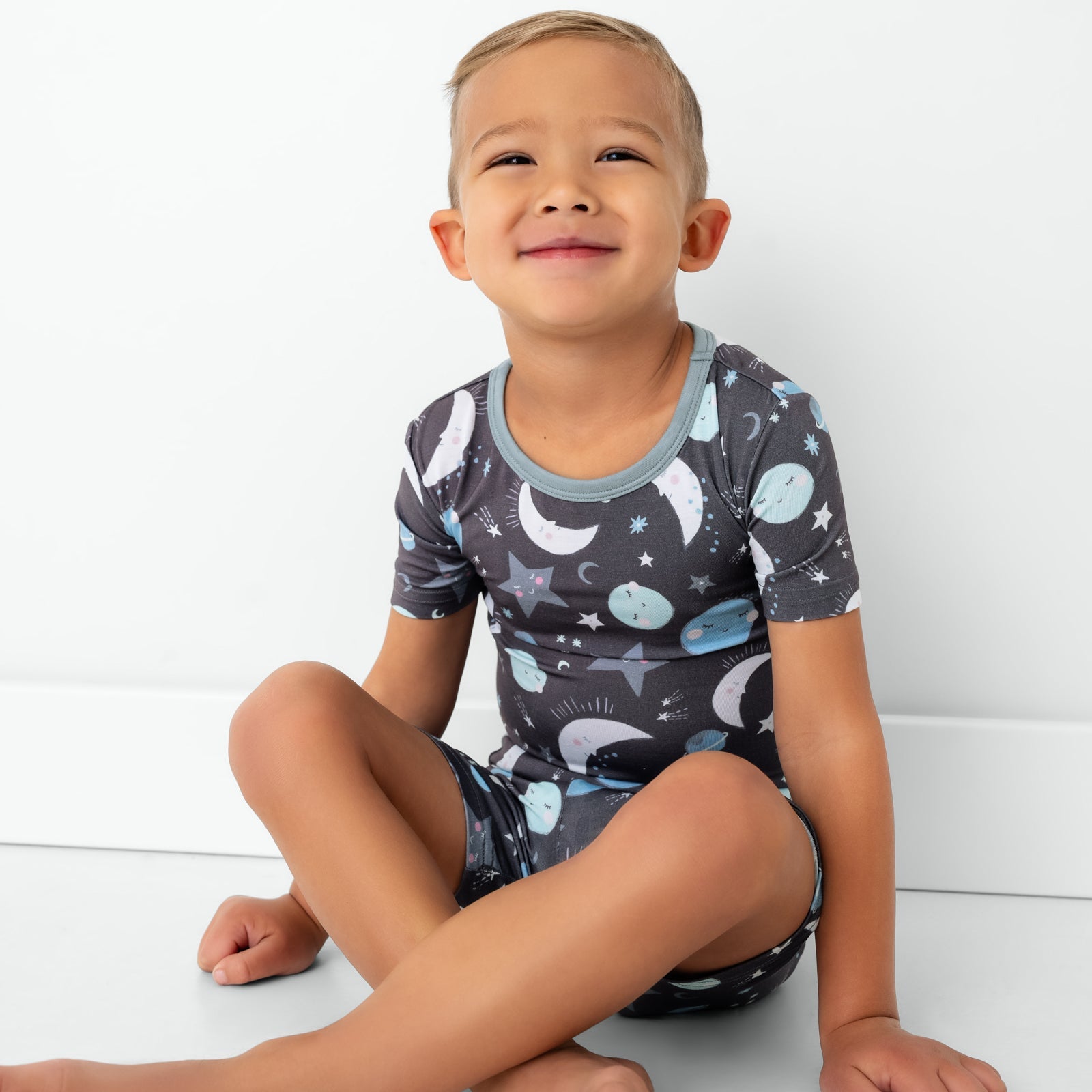 Blue To the Moon & Back Two-Piece Short Sleeve & Shorts Pajama Set