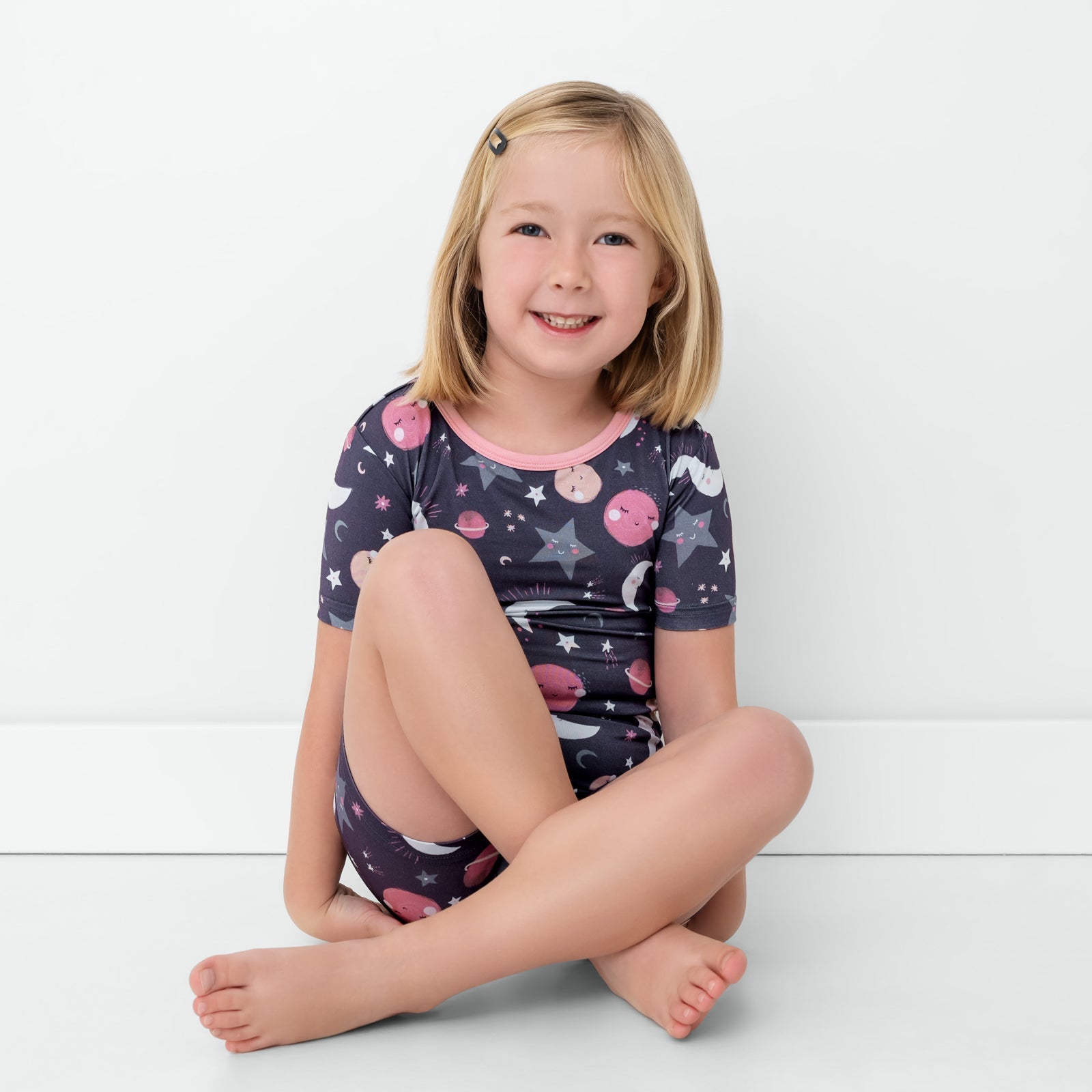 Pink To the Moon & Back Two-Piece Short Sleeve & Shorts Pajama Set