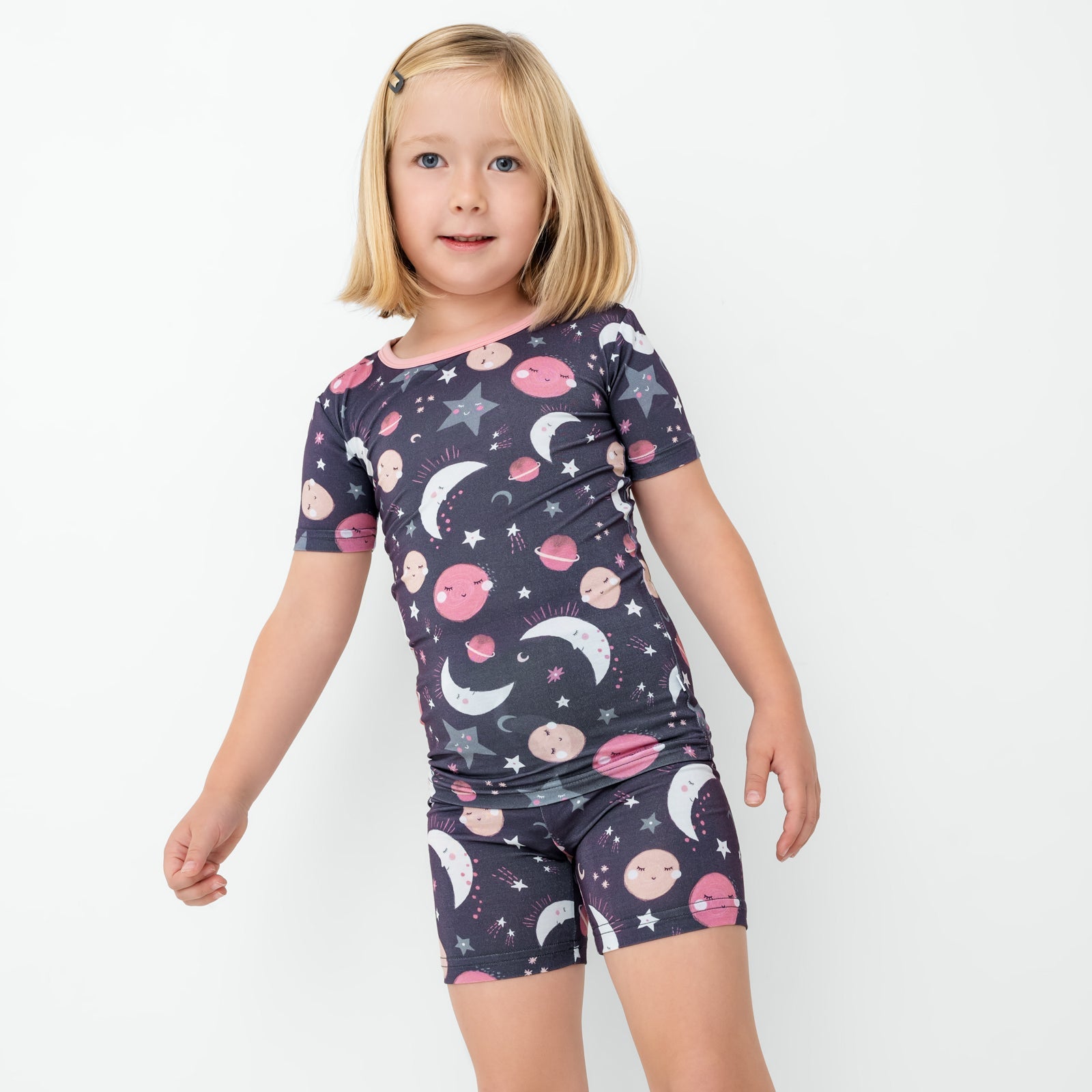 Pink To the Moon & Back Two-Piece Short Sleeve & Shorts Pajama Set