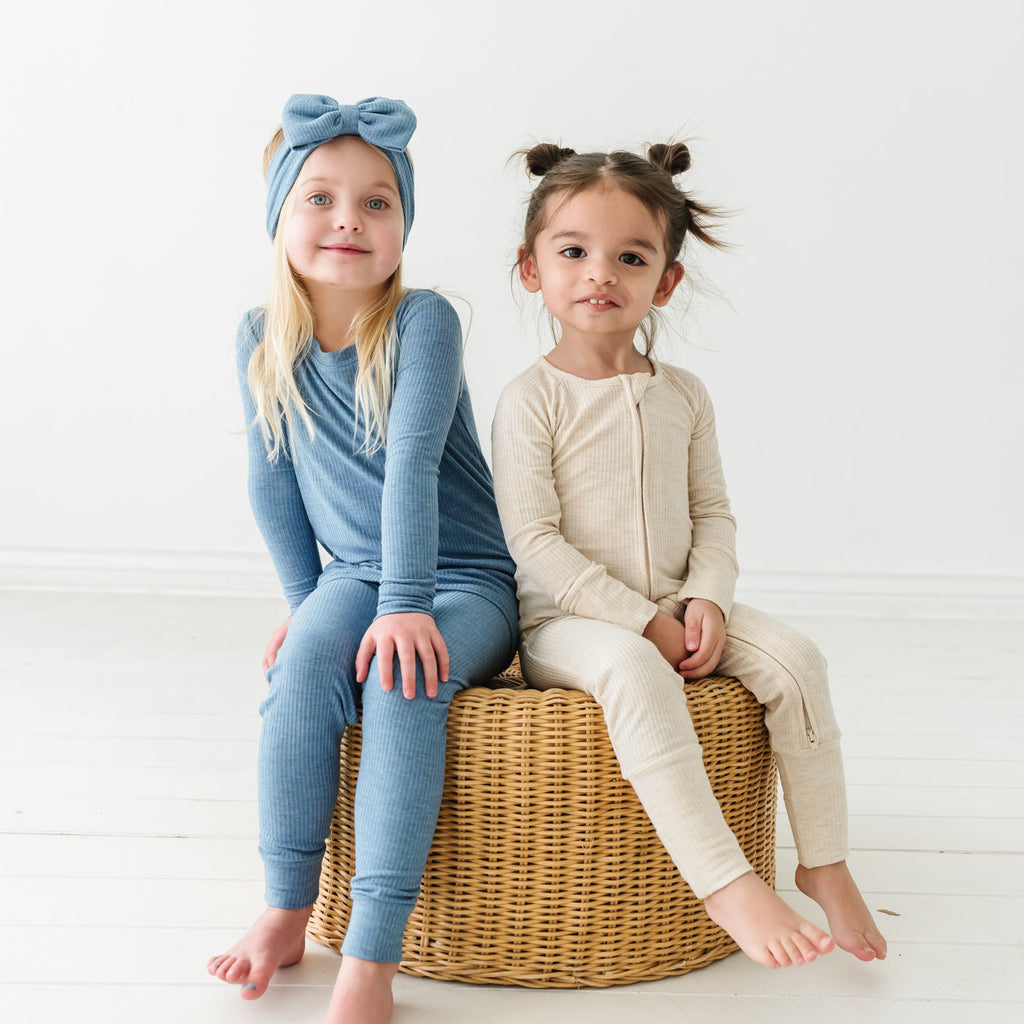 Heather Blue Ribbed Two-Piece Pajama Set