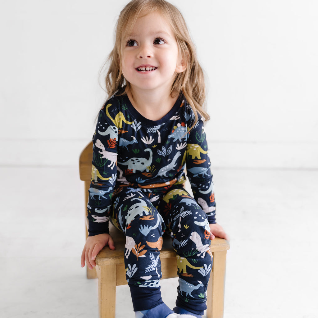 Navy Jurassic Jungle Two-Piece Pajama Set