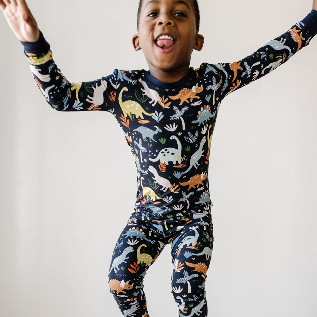 Navy Jurassic Jungle Two-Piece Pajama Set