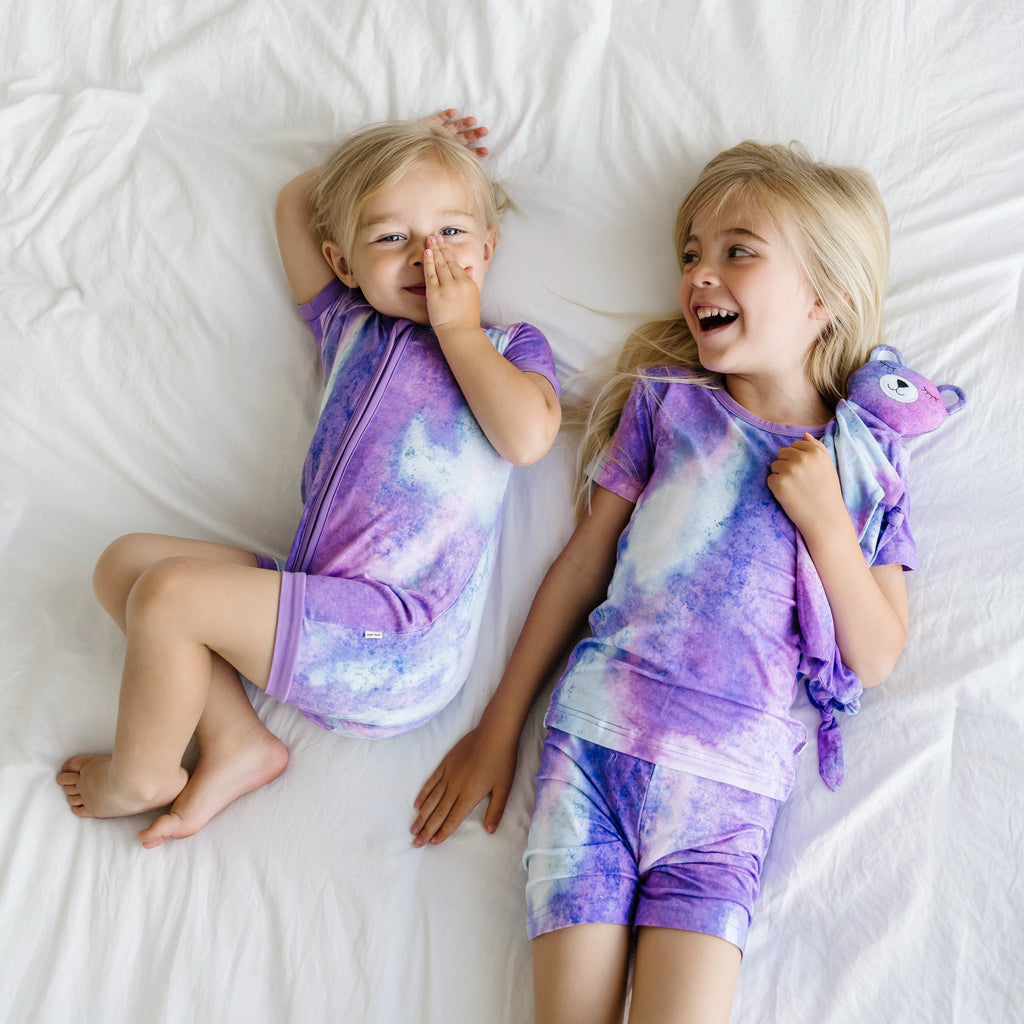 Purple Watercolor Two-Piece Short Sleeve & Shorts Pajama Set