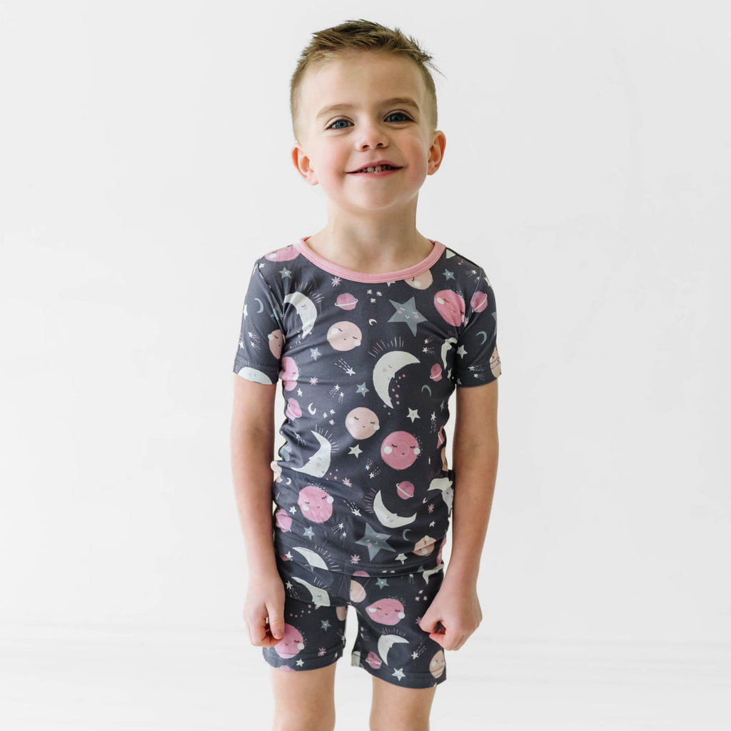 Pink To the Moon & Back Two-Piece Short Sleeve & Shorts Pajama Set