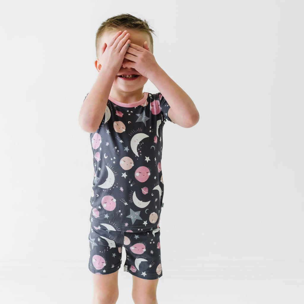 Pink To the Moon & Back Two-Piece Short Sleeve & Shorts Pajama Set