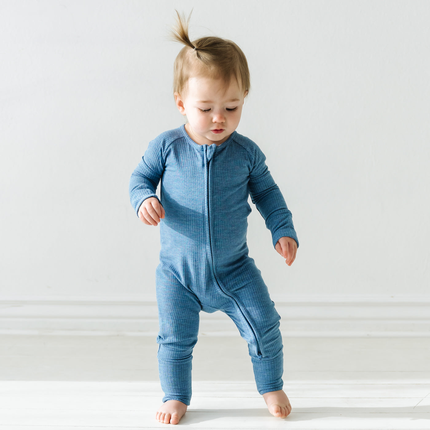 Heather Blue Ribbed Zippy